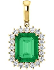 14K Yellow Gold 10.00x8.00mm Emerald Cut Chatham Created Emerald and Diamond Pendant -- LIFETIME WARRANTY