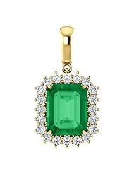 10K Yellow Gold 10.00x8.00mm Emerald Cut Chatham Created Emerald and Diamond Pendant -- LIFETIME WARRANTY
