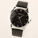 New Mens Unisex Black Dial Classic Value Leather Strap Fashion Quartz Casual Wrist Watch