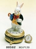 Porcelain Hinged Boxes Rabbit Hare Alice in Wonderland Keepsake Trinket Box