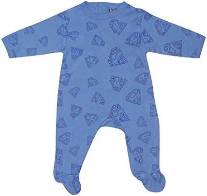 SUPERMAN Baby Boys One-Piece Long Sleeve Footed Romper / Onesie 3M Blue