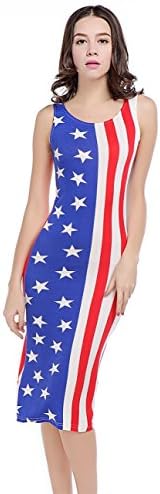 Chicnova Women's American Flag Print Bodycon Maxi Long Tank Dress (XS, Red)
