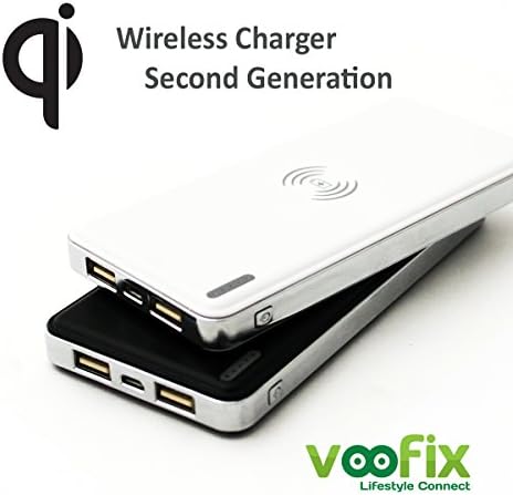 Power Bank Voofix® Portable Charger External Battery with 10000mah + 2 USB Ports + Qi Wireless Charger Function for Enabled Samsung Galaxy, Android and Qi Devices