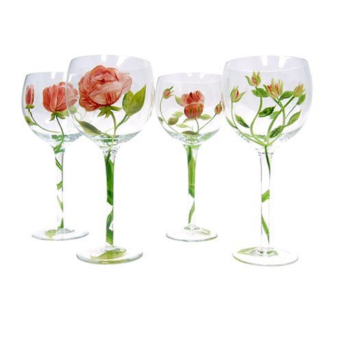 Block Basics Garden Rose Balloon Wine Glasses  Set of 4