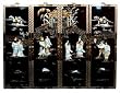 Oriental Black Lacquer Wood Wall Panels, Traditional Chinese Temple Scene - Hand Painted, Mother of Pearl Shell