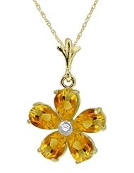 14k Solid Gold 18" Necklace with Citrines and Diamond Flower Pendant