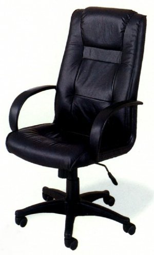 Executive Black All Real Leather Office Desk Chair With Gas Lift And Tilt Function