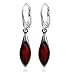 Sterling Silver Red Dark Amber Set Marquise Drop Leverback Earrings Necklace 18 Inches