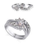 Womens Tarnish Free Rodium Plated Sterling Silver Band Cubic Zirconia Floral Ring