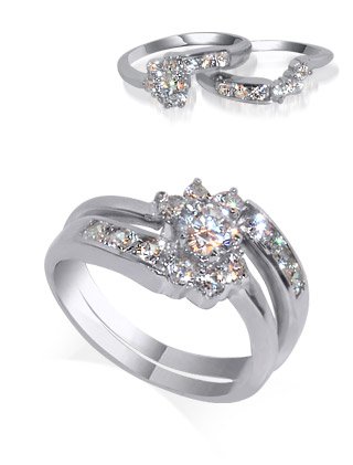 Womens Tarnish Free Rodium Plated Sterling Silver Band Cubic Zirconia Floral Ring