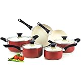 Cook N Home NC-00359 Nonstick Ceramic Coating 10-Piece Cookware Set, Red