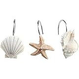 AGPtek&reg; 12 PCS Fashion Decorative Home Bathroom Seashell Shower Curtain Hooks (Seashell: Light Brown; Starfish: Tan; Conch: Light Brown)
