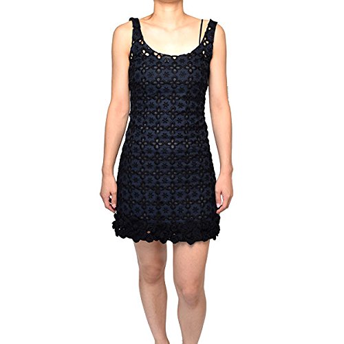(プラダ)PRADA インナー付き フラワーレースデザイン ワンピース　ネイビー　36 ［中古］