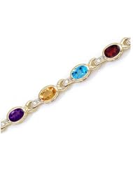 14K Yellow Gold Oval Multi and Diamond Bracelet by Jewelry Mountain