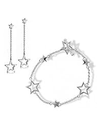 Bling Jewelry Patriotic 925 Silver Stars Toggle Bracelet and Drop Earrings Set