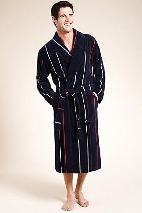 Pure Cotton Striped Velour Dressing Gown