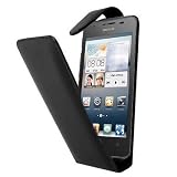 Negra Funda de Cuero para Huawei Ascend G510 - Flip Case Cover con tapa