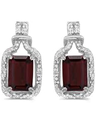 Birthstone Company 14k White Gold Emerald-cut Garnet And Diamond Earrings