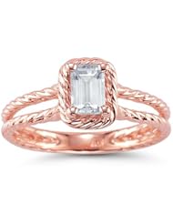 0.74 Cts White Sapphire Solitaire Ring in 14K Pink Gold