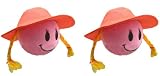 Happy Smiley Face Pink Girl w/ Ponytails & Big Hat Car Truck SUV Antenna Topper - 2PK