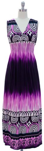 PLUS SIZE EXOTIC TAHITI MULTICOLOR BORDER PRINT MAXI DRESSES