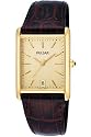 Pulsar Men's Gold-Tone Stainless Steel Brown Leather Strap #PXDA84
