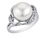 Pearl Ring with Cubic Zirconia (CZ) in Sterling Silver (10mm Pearl)