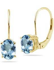 1.50 Cts of 7x5 mm AAA Oval Aquamarine Stud Earrings with Lever Backs in 14K Yellow Gold