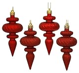 Pack of 8 Red Hot Shatterproof 4-Finish Regal Finial Christmas Ornaments 4"