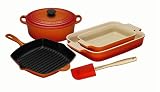 Le Creuset Cast Iron, Stoneware & Spatula Gift Set, 5 Piece, Volcanic