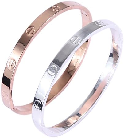 Babyla Set of 2 Silver /Rose Gold Stainless Steel Bangle Bracelet
