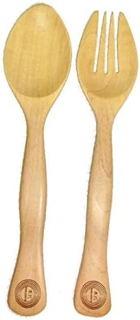 PLoveS Mokuhen Salad Fork Spoon Servers Serving Set W/ Fabric Bag Premium Mango Wood 2 Pcs 11 Inch, Christmas Gift