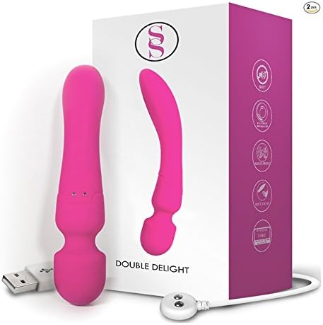 Double Delight Wand Massager - Dual Opposing Tips with 3 Speeds + 7 Powerful Patterns Per Setting, Super Pink - Pack of 2