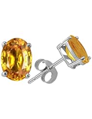 Tommaso Design (tm) Oval 7x5 mm Genuine Orange Sapphire Earring Studs