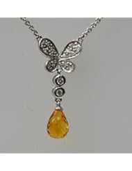 14kt White Gold Diamond & Citrine Butterfly Necklace