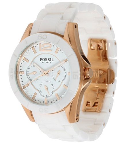 FOSSIL CE1006 Women's Rose Gold Chronograph Ceramic Watch Fossil Woman's Ceramic watch CE1006