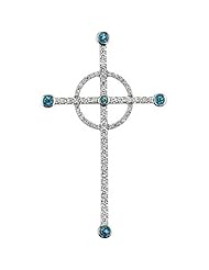 14K White Gold Swiss Topaz and Diamond Cross Pendant -- LIFETIME WARRANTY