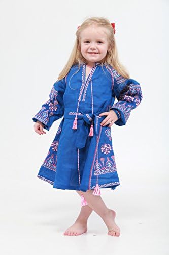 Embroidered Boho Long Dress Blue Child. Vyshyvanka. Ukrainian embroider Vita Kin style (122)