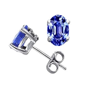 0.90 cttw 14k White Gold Genuine AAA Oval Tanzanite Stud Earrings in 14k White... by 