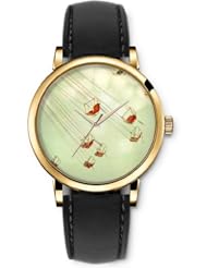 SPRAWL Aanalog Fashion Series Gold Ladies Watches of Genuine Black Leather Strap,Unique Wrist Watch for Women Girls Designed with Chairs in the Air