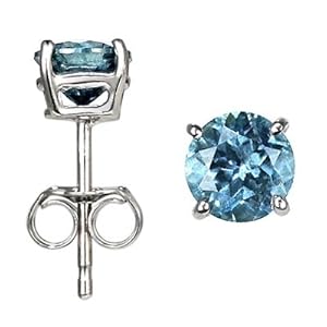 14K White Gold, Round, Blue Diamond Stud Earrings (1/2 ctw)