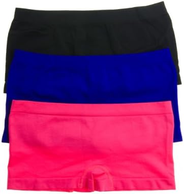3 Pack: Seamless Multi Color Pack Boy Shorts (Large/X-Large, Black/Neon Coral/Indigo)