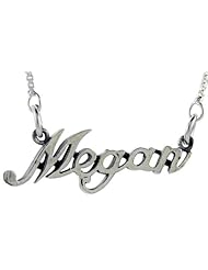 Sterling Silver MEGAN Name Necklace 3/8 inch, 17 inches long
