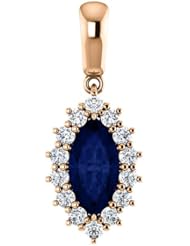 18K Rose Gold 10.00x5.00mm Marquise Cut Sapphire and Diamond Pendant -- LIFETIME WARRANTY