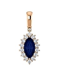 18K Rose Gold 10.00x5.00mm Marquise Cut Chatham Created Sapphire and Diamond Pendant -- LIFETIME WARRANTY