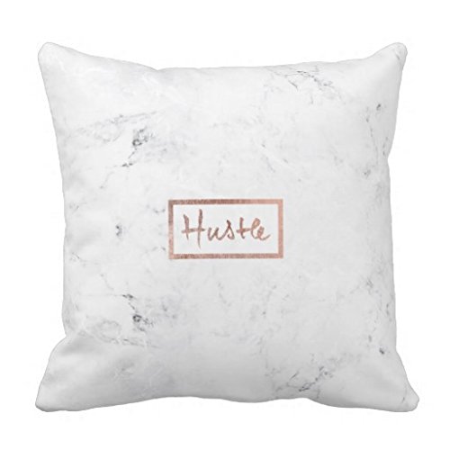 Modern hustle typography rose gold white marble pillow case 16x16