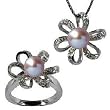 Morning Bloom Lavender Cultured Pearl Cubic Zirconia Platinum Overlay Sterling Silver Pendant Necklace 18" & Ring Set