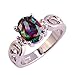 Psiroy 925 Sterling Silver Stunning Created Gorgeous Women's 7mm*9mm Oval Cut CZ Rainbow Topaz Filled Ring