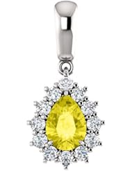 18K White Gold 7.00x5.00mm Pear Cut Yellow Sapphire and Diamond Pendant -- LIFETIME WARRANTY