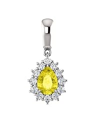 10K White Gold 7.00x5.00mm Pear Cut Yellow Sapphire and Diamond Pendant -- LIFETIME WARRANTY